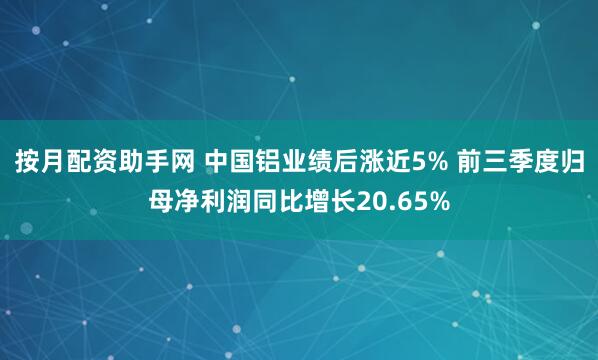按月配资助手网 中国铝业绩后涨近5% 前三季度归母净利润同比增长20.65%